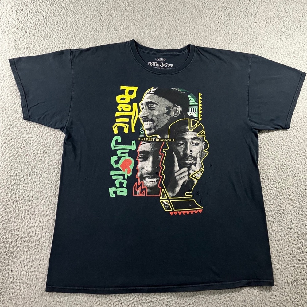 Poetic Justice T-Shirt Men XL Tupac Shakur Graphic Black Thrashed Grunge Street
